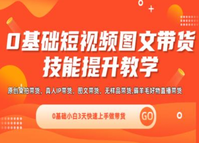 0基础短视频图文带货实操技能提升教学(直播课+视频课),0基础小白3天快速上手做带货-网创资源社