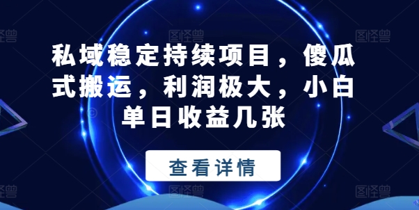 私域稳定持续项目，傻瓜式搬运，利润极大，小白单日收益几张【揭秘】-网创资源社