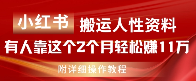 小红书搬运人性资料，有人靠这个2个月轻松赚11w，附教程【揭秘】-网创资源社