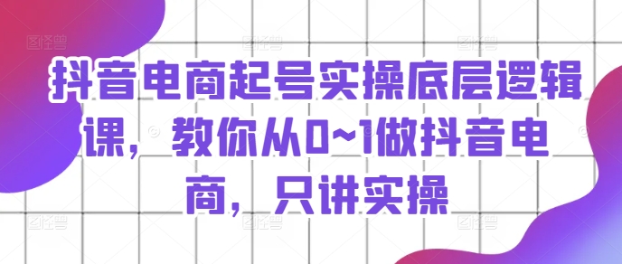 抖音电商起号实操底层逻辑课，教你从0~1做抖音电商，只讲实操-网创资源社