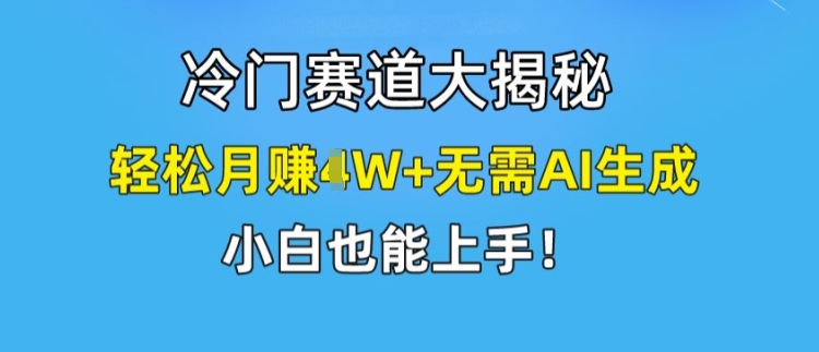 冷门赛道大揭秘，轻松月赚1W+无需AI生成，小白也能上手【揭秘】-网创资源社