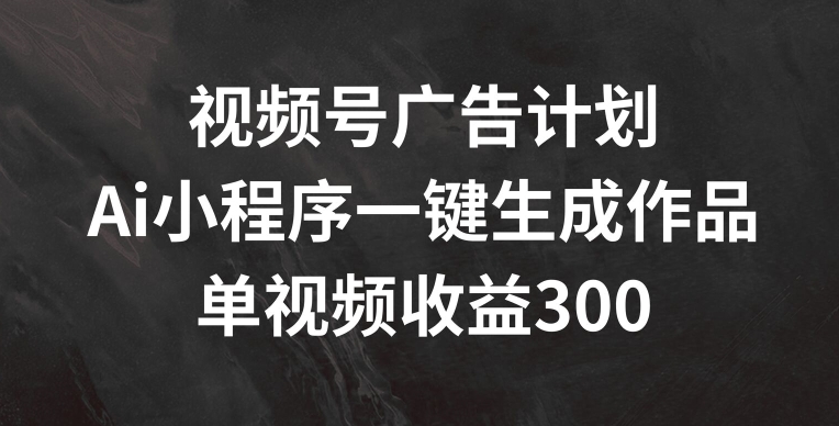 视频号广告计划，AI小程序一键生成作品， 单视频收益300+【揭秘】-网创资源社