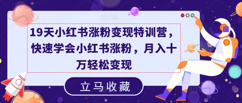 19天小红书涨粉变现特训营，快速学会小红书涨粉，月入十万轻松变现-网创资源社