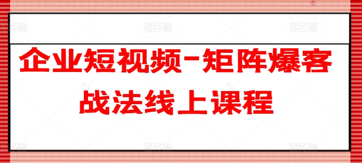 企业短视频-矩阵爆客战法线上课程-网创资源社