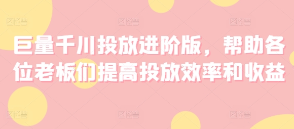 巨量千川投放进阶版，帮助各位老板们提高投放效率和收益-网创资源社