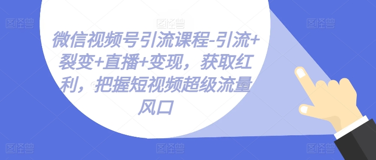 微信视频号引流课程-引流+裂变+直播+变现，获取红利，把握短视频超级流量风口-网创资源社