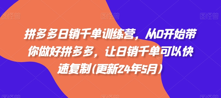 拼多多日销千单训练营，从0开始带你做好拼多多，让日销千单可以快速复制(更新24年7月)-网创资源社