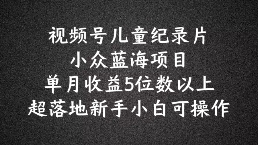 2024蓝海项目视频号儿童纪录片科普，单月收益5位数以上，新手小白可操作【揭秘】-网创资源社