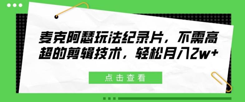 麦克阿瑟玩法纪录片，不需高超的剪辑技术，轻松月入2w+【揭秘】-网创资源社