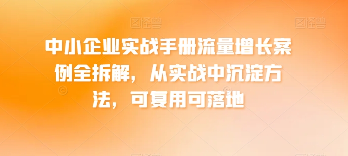 中小企业实战手册流量增长案例全拆解，从实战中沉淀方法，可复用可落地-网创资源社