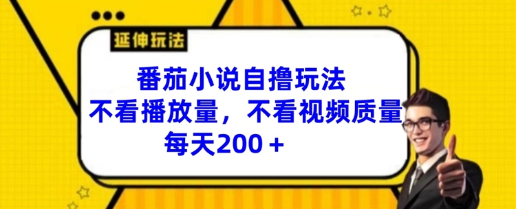 番茄小说自撸玩法，不看播放量，不看视频质量，每天200+【揭秘】-网创资源社