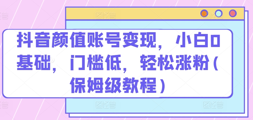 抖音颜值账号变现，小白0基础，门槛低，​轻松涨粉(保姆级教程)【揭秘】-网创资源社