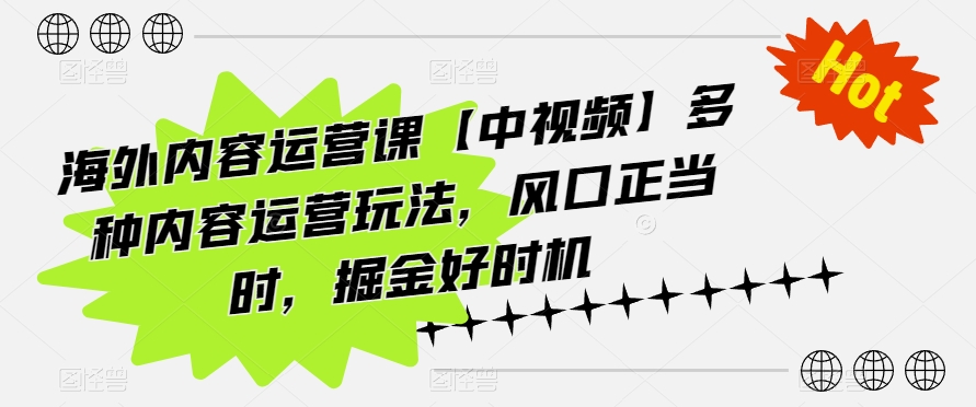 海外内容运营课【中视频】多种内容运营玩法，风口正当时，掘金好时机-网创资源社