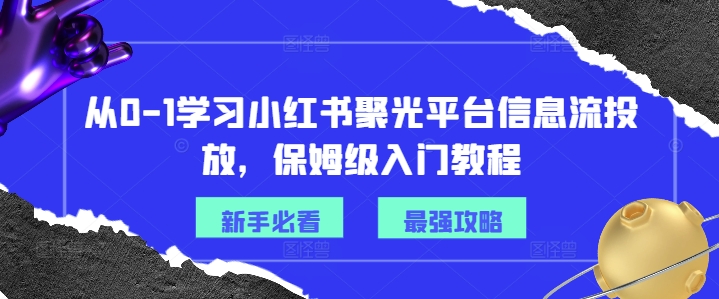 从0-1学习小红书聚光平台信息流投放，保姆级入门教程-网创资源社