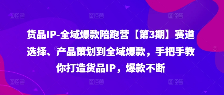 货品IP全域爆款陪跑营【第3期】赛道选择、产品策划到全域爆款，手把手教你打造货品IP，爆款不断-网创资源社