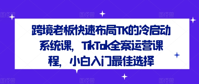 跨境老板快速布局TK的冷启动系统课，TikTok全案运营课程，小白入门最佳选择-网创资源社