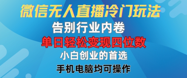 微信无人直播冷门玩法，告别行业内卷，单日轻松变现四位数，小白的创业首选【揭秘】-网创资源社