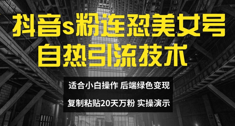 抖音s粉连怼美女号自热引流技术复制粘贴，20天万粉账号，无需实名制，矩阵操作【揭秘】-网创资源社