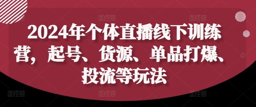 2024年个体直播训练营，起号、货源、单品打爆、投流等玩法-网创资源社