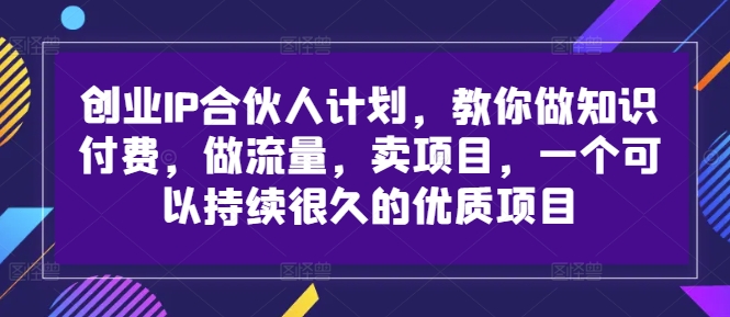 创业IP合伙人计划，教你做知识付费，做流量，卖项目，一个可以持续很久的优质项目-网创资源社