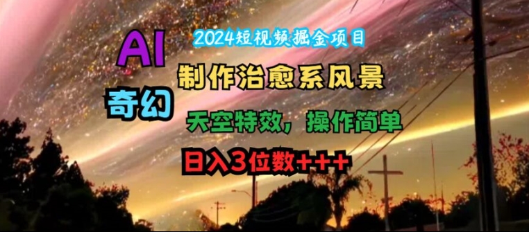 2024短视频掘金项目，AI制作治愈系风景，奇幻天空特效，操作简单，日入3位数【揭秘】-网创资源社