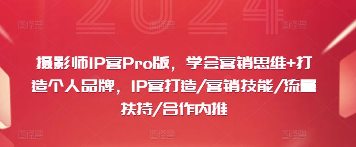 摄影师IP营Pro版，学会营销思维+打造个人品牌，IP营打造/营销技能/流量扶持/合作内推-网创资源社