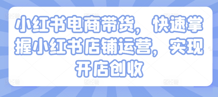 小红书电商带货，快速掌握小红书店铺运营，实现开店创收-网创资源社