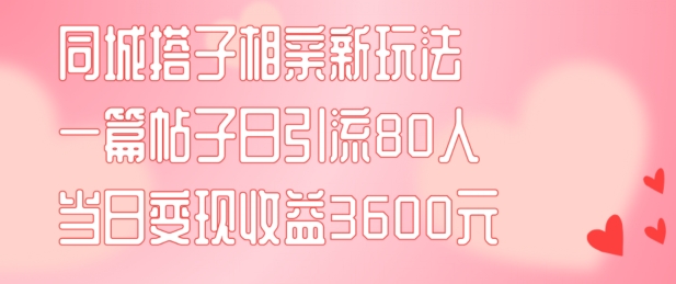 同城搭子相亲新玩法一篇帖子引流80人当日变现3600元(项目教程+实操教程)【揭秘】-网创资源社