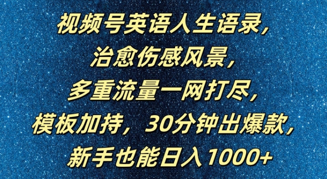 视频号英语人生语录，多重流量一网打尽，模板加持，30分钟出爆款，新手也能日入1000+【揭秘】-网创资源社