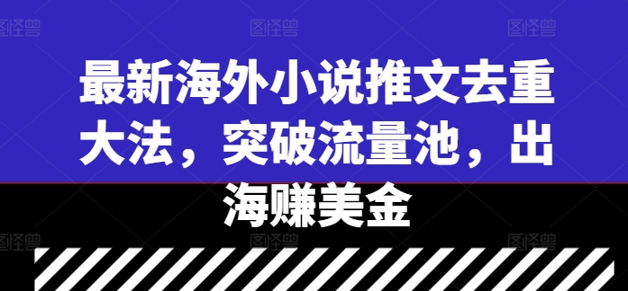 最新海外小说推文去重大法，突破流量池，出海赚美金-网创资源社