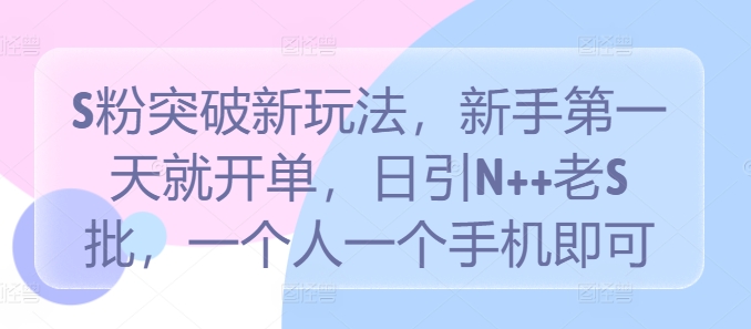 S粉突破新玩法，新手第一天就开单，日引N++老S批，一个人一个手机即可【揭秘】-网创资源社