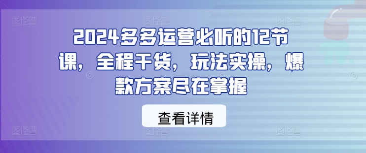 2024多多运营必听的12节课，全程干货，玩法实操，爆款方案尽在掌握-网创资源社