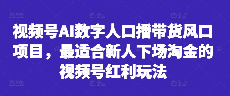 视频号AI数字人口播带货风口项目，最适合新人下场淘金的视频号红利玩法-网创资源社