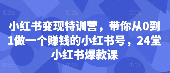 小红书变现特训营，带你从0到1做一个赚钱的小红书号，24堂小红书爆款课-网创资源社