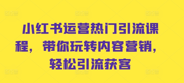 小红书运营热门引流课程，带你玩转内容营销，轻松引流获客-网创资源社