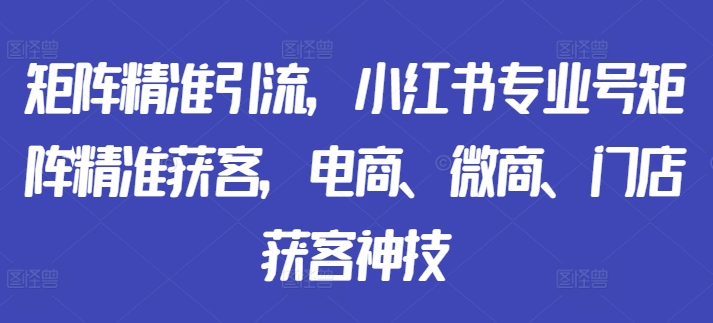 矩阵精准引流，小红书专业号矩阵精准获客，电商、微商、门店获客神技-网创资源社