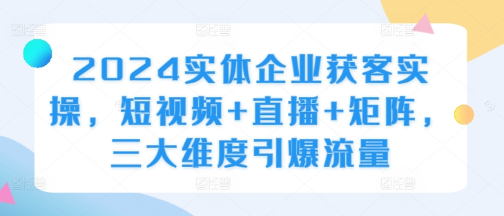 2024实体企业获客实操，短视频+直播+矩阵，三大维度引爆流量-网创资源社