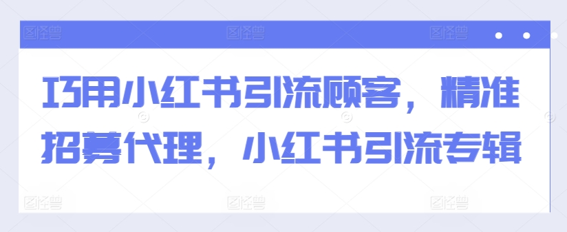 巧用小红书引流顾客，精准招募代理，小红书引流专辑-网创资源社