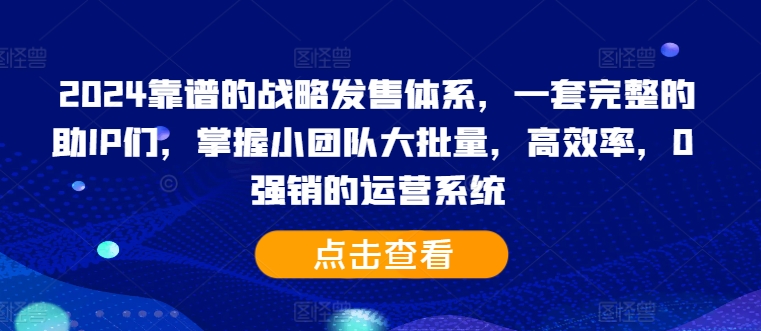 2024靠谱的战略发售体系，一套完整的助IP们，掌握小团队大批量，高效率，0 强销的运营系统-网创资源社