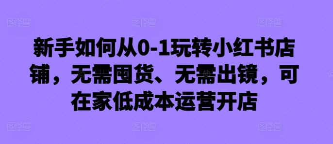 新手如何从0-1玩转小红书店铺，无需囤货、无需出镜，可在家低成本运营开店-网创资源社