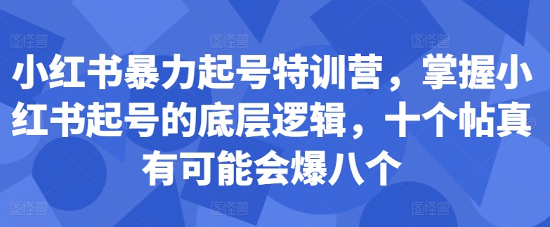 小红书暴力起号特训营，掌握小红书起号的底层逻辑，十个帖真有可能会爆八个-网创资源社