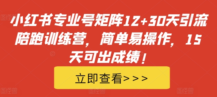 小红书专业号矩阵12+30天引流陪跑训练营，简单易操作，15天可出成绩!-网创资源社