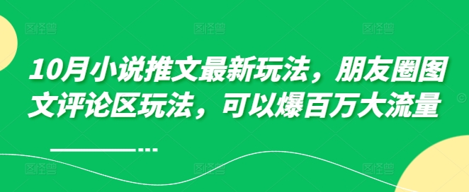 10月小说推文最新玩法，朋友圈图文评论区玩法，可以爆百万大流量 -网创资源社