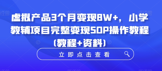 虚拟产品3个月变现8W+，小学教辅项目完整变现SOP操作教程(教程+资料)-网创资源社