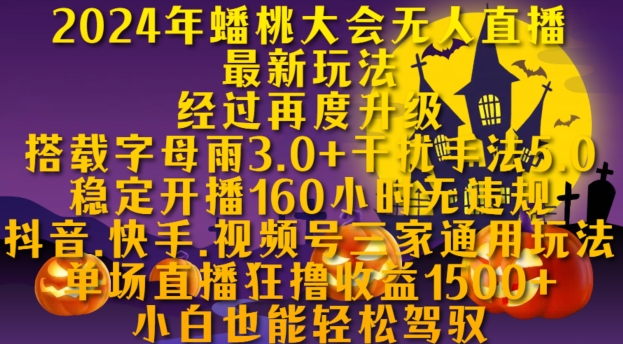 2024年蟠桃大会无人直播最新玩法，稳定开播160小时无违规，抖音、快手、视频号三家通用玩法【揭秘】-网创资源社