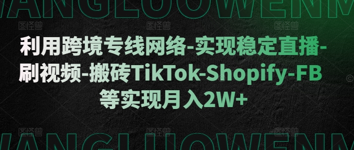 利用跨境专线网络-实现稳定直播-刷视频-搬砖TikTok-Shopify-FB等实现月入2W+【揭秘】-网创资源社