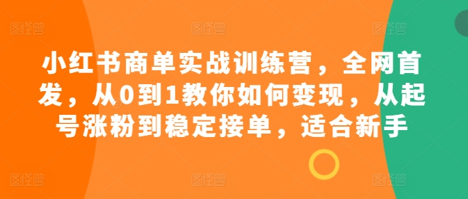 小红书商单实战训练营，全网首发，从0到1教你如何变现，从起号涨粉到稳定接单，适合新手-网创资源社