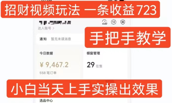 招财视频玩法，一条视频收益723，手把手教学，小白当天可上手-网创资源社