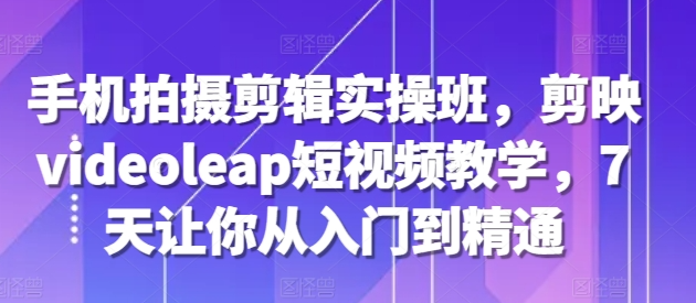 手机拍摄剪辑实操班，剪映videoleap短视频教学，7天让你从入门到精通-网创资源社